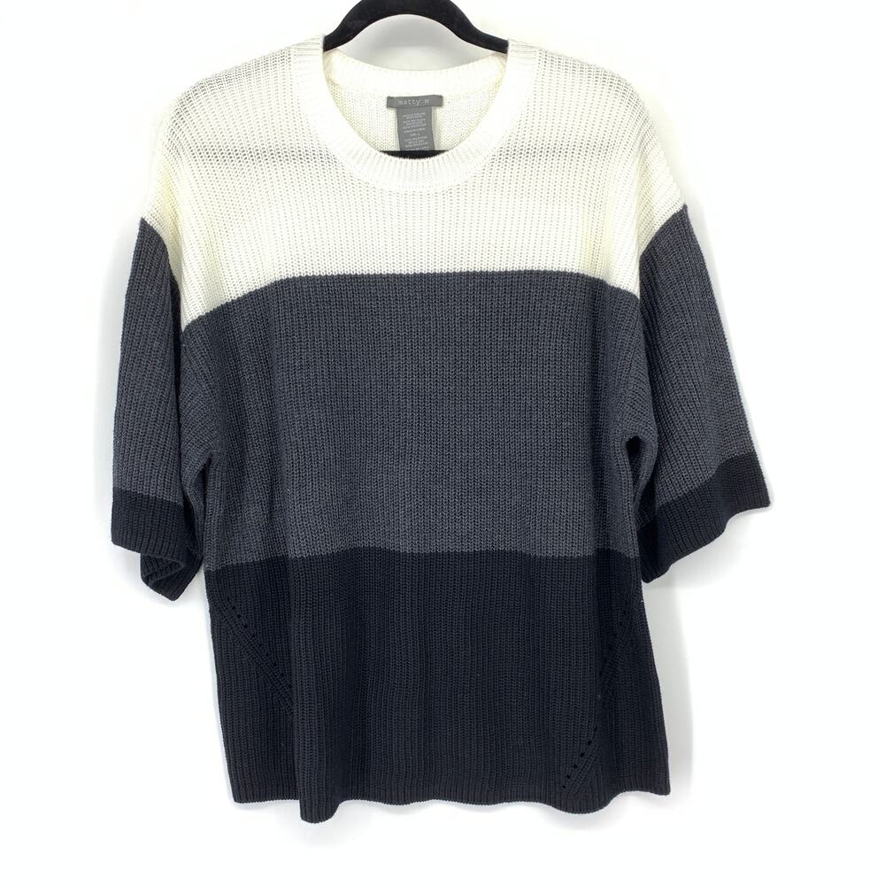 Matty M Pullover Crew Neck Half Sleeve Sweater Womens L Colorblock Black Gray